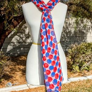 Torino Polka/Bingo Multi-Dot Red/White/Blue Sheer Women's Long Neck Scarf EUC